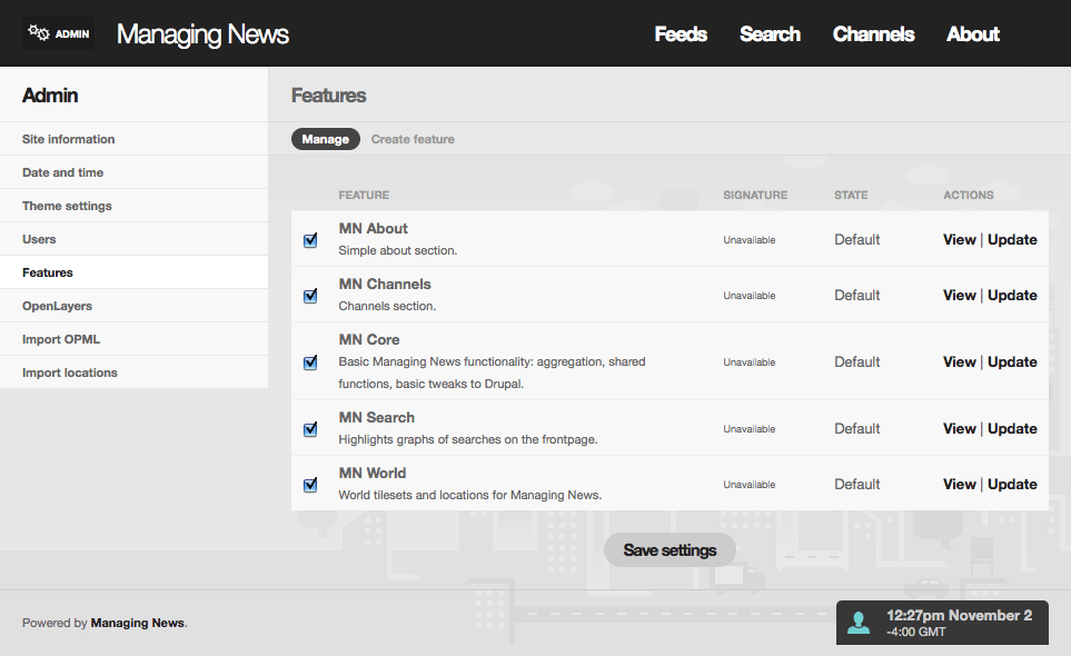 Настройка Managing News