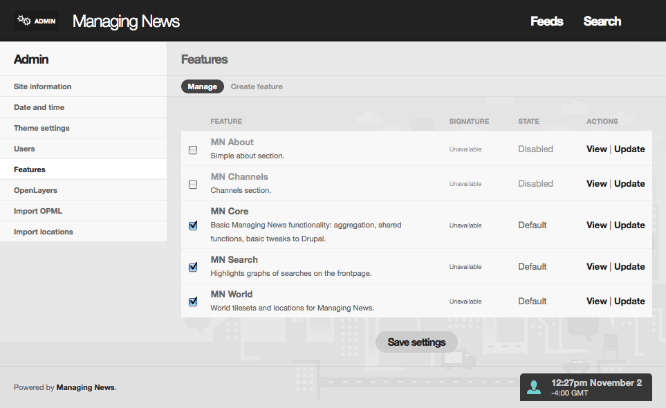 Настройка Managing News