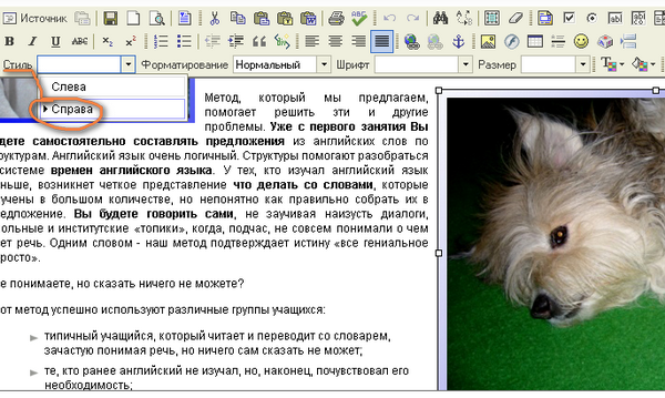 Подключаем свои классы (class=left и) и стили в редактор FCKEditor